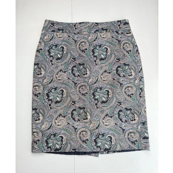 Ann Taylor Womens Pencil Skirt Paisley Pattern Back Slit Blue Size 4 - Picture 1 of 7